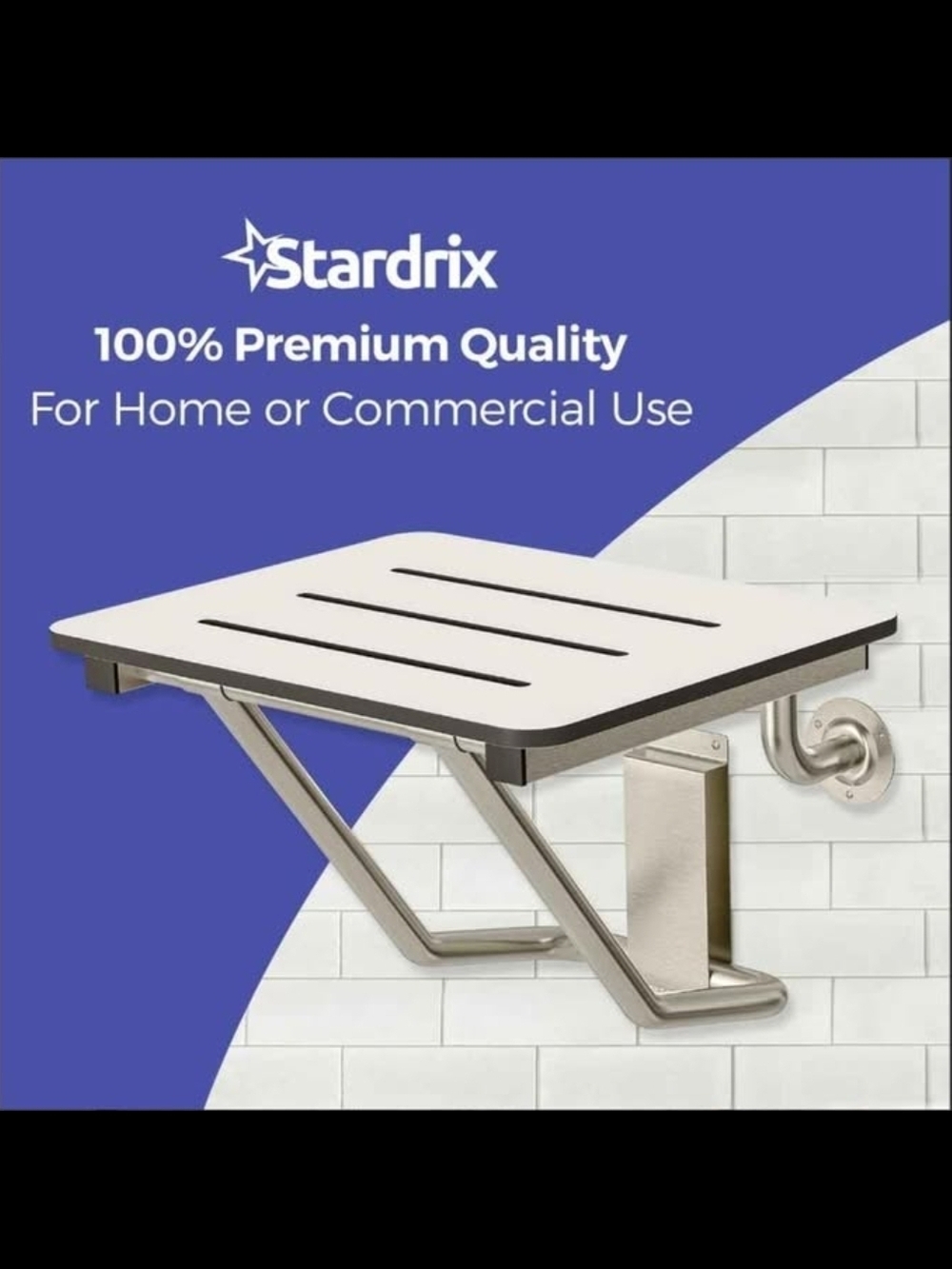 Stardrix Wall-Mounted Shower Seat in White and Silver